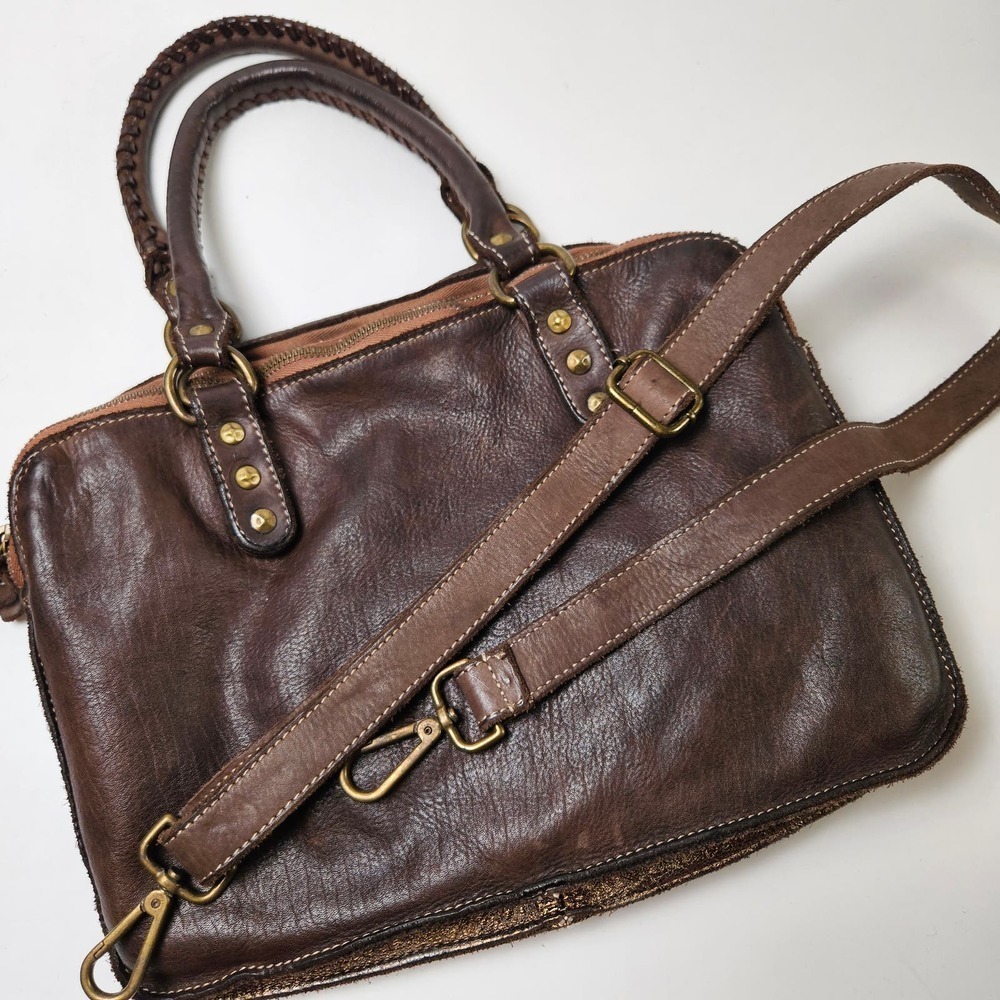 Costanza Rota Leather Triple Zip Purse Brown Bronze Handbag Crossbody